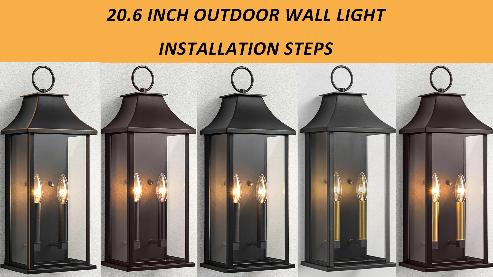 Lawyettle Dusk to Dawn Outdoor Wall Lantern 2-Light, 20.6